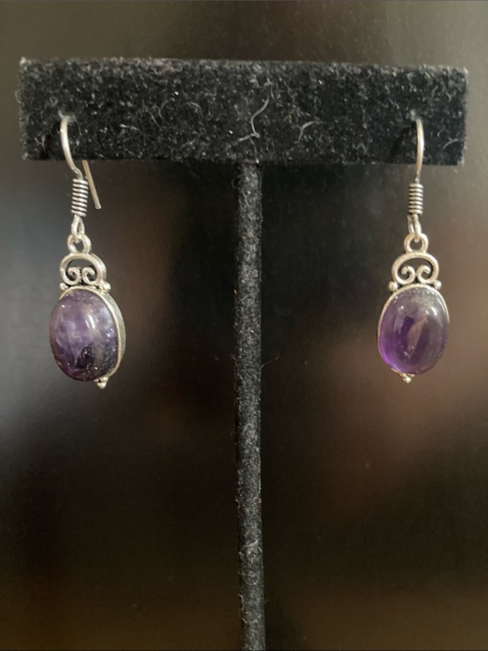 Silver 925 Amethyst Dangle Earrings - Purple